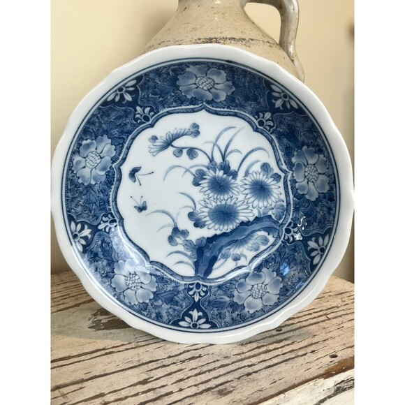 Vintage Japanese Set Of 2 Rice Soup Bowl Blue/White Flowers Design Home Decor - Picture 8 of 10